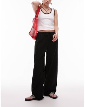 TOPSHOP Linen Straight Leg Trouser - Black