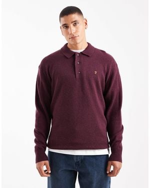 Farah Matson Lambswool Long Sleeve Polo Shirt - Purple