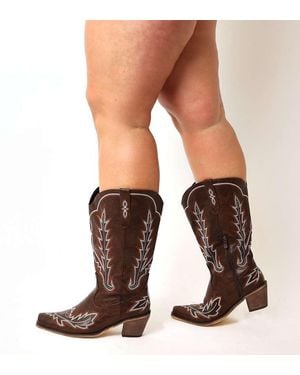 GIA STUDIOS Plus Size Wide Leg Fit Cowboy Western Boots - Brown