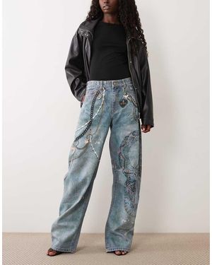 AFRM Pantaloni Barrel A Vita Alta Con Stampa Walker E Dettagli A Cinque Tasche - Blu