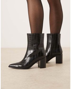 Glamorous Botines Negros Efecto Piel De Cocodrilo Con Puntera Fina De - Multicolor