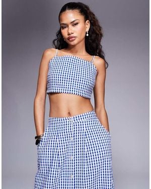 River Island Ruched Gingham Bralet Top Co-ord - Blue