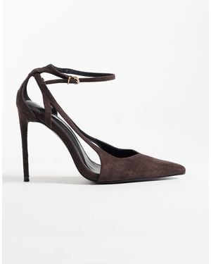 Public Desire Zapatos De Salón Con Tacón En Ante Sintético Chocolate - Blanco