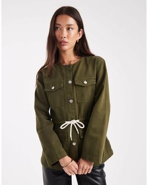 ASOS Cinch Waist Utility Pocket Denim Jacket With Waist Cord - Green