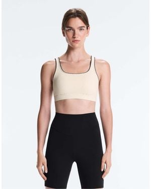 Oysho Medium-support Comfortlux Sports Bra With Contrast Seams - Natural