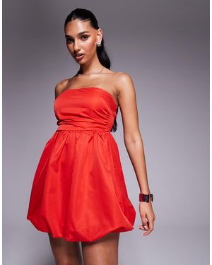 Princess Polly Crotoy Ruched Side Bandeau Bubble Hem Mini Dress - Red