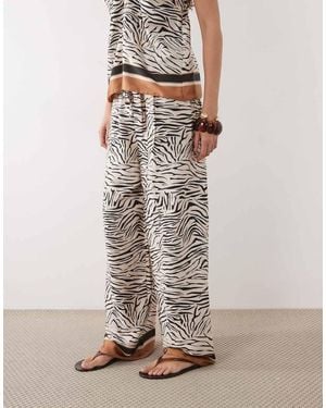 River Island Satin Zebra Print Wide Leg Trousers - White