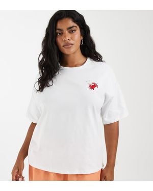 Vero Moda Camiseta Blanca De Manga Corta Con Detalle De Cangrejo Y Perlas-Blanco
