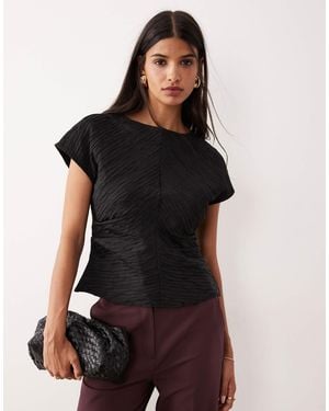 Aware Structured Pleated Boat Neck Top - Black