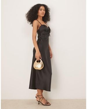 Gina Tricot Satin Ruched Front Midi Dress - Black