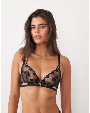 Ann Summers Sweetest spot bestickter ungepolsterter plunge-bh mit bogenkantendetail - Schwarz