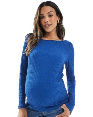 Mama.licious Mamalicious Maternity Textured Jersey Boat Neck Top - Blue