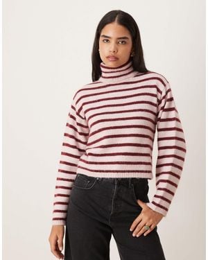 JJXX Roll Neck Knit Sweater With Stripes - Red
