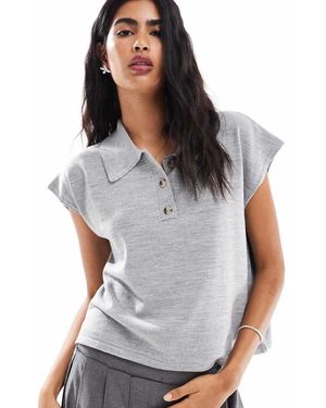 ASOS Gebreide Polo Met Structuur - Grijs
