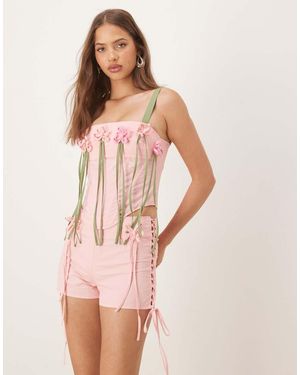 Tyler McGillivary Sylvia Ribbon Corset Top Co-ord - Pink