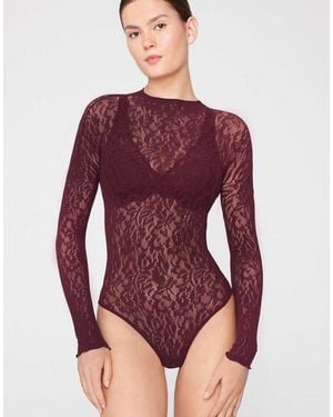 Tezenis Long Sleeve Seamless Floral Lace Body - Red