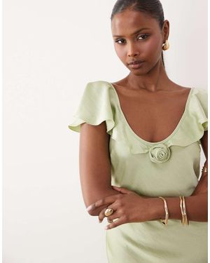 Vero Moda Cap Sleeve Rose Detail Maxi Dress - Green