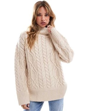 Brave Soul Cable Knit Turtleneck Jumper - Natural