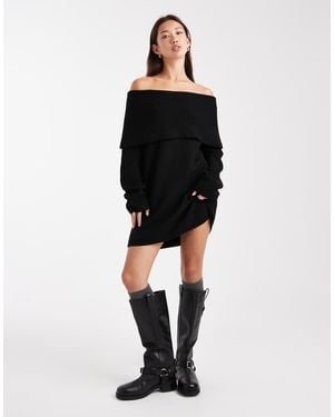 Miss Selfridge Foldover Bardot Mini Dress - Black
