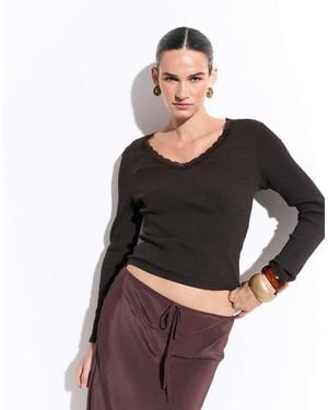 ONLY Top A Maniche Lunghe Con Scollo A V E Dettagli - Nero