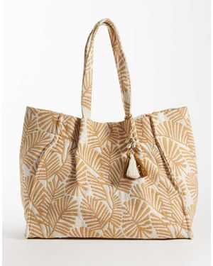 Accessorize Strand Tote Tas Van Raffia Met Palmprint - Naturel