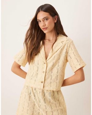 ASOS Co-Ord Semi Sheer Crochet Relaxed Fit Shirt - Natural