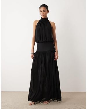 Mango Halterneck Drop Waist Maxi Dress - Black