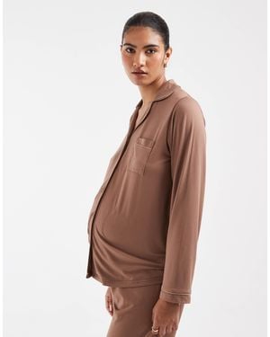 Loungeable Umstands-pyjama-set aus superweichem jersey mit reversoberteil und weiter hose mit paspeldetail - Braun