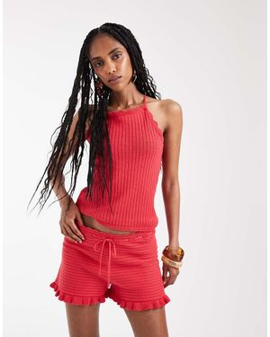 Monki Crochet Style Halter Top Co-ord - Red