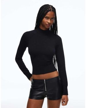 Bershka Leather Effect Shorts With Front Zip - Blue
