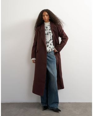 TOPSHOP Belted Longline Formal Coat - Brown