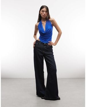 Collusion Drapey Cowl Neck Top - Blue