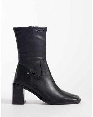 Bronx New-corfu Square Toe Block Heel High Ankle Boots - Black