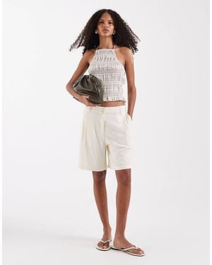 ASOS Relaxed Dad Shorts With Linen - Natural