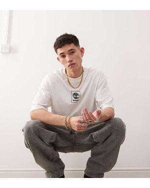 Timberland T-Shirt Bianca Oversize Con Stampa Di Montagne - Bianco