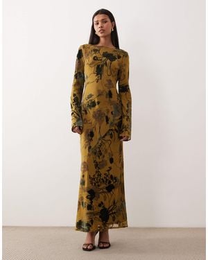 ASOS Long Sleeve Devore Maxi Dress - Natural