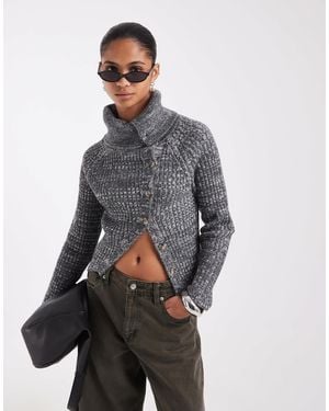 ASOS Aysm Foldover Funnel Neck Cardigan - Gray