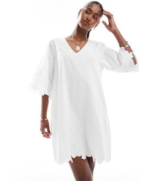 Object Floral Embroidered Cutwork Mini Dress - White