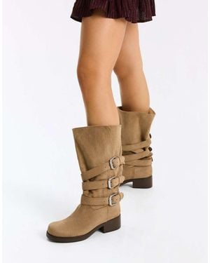 Bershka Buckled - Biker Boots - Natural