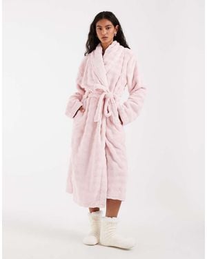 Loungeable Bubble Cut Fleece Shawl Collar Midi Robe - Pink