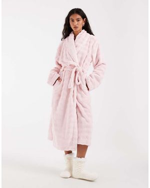 Loungeable Bata Midi Color Crema Con Cuello Esmoquin De Felpa Efecto Burbujas-Rosa