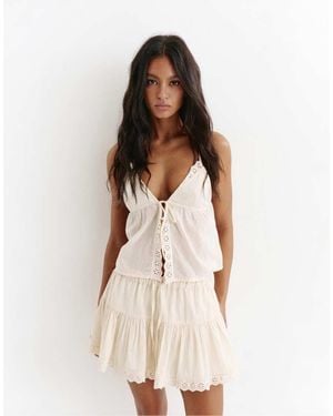 Pull&Bear Rustieke Minirok Met Kanten Detail - Naturel