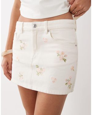 Mango 100% Cotton Embroidered Denim Mini Skirt - Natural
