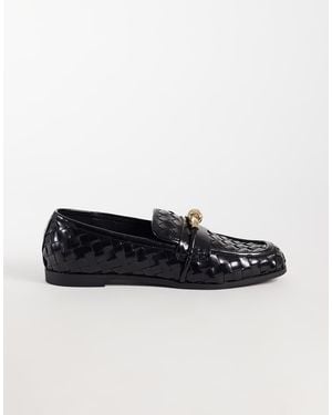 JW PEI Elowen Woven Loafers With Gold Detailing - Black