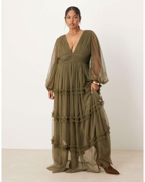 Lace & Beads Plus Boho Ruffle Maxi Dress - Green