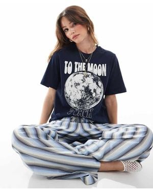 ONLY Moon Graphic Boyfriend Fit T-shirt - Blue