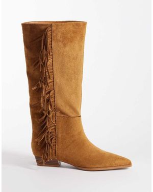 ASOS Cressida Pull On Fringe Flat Knee Boots - Brown