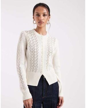 Threadbare Ajourgebreid Vest Met Ronde Hals - Wit