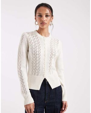 Threadbare Crew Neck Pointelle Cardigan - White