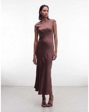 & Other Stories Bias Cut Satin Maxi Dress With Cap Sleeve - Brown